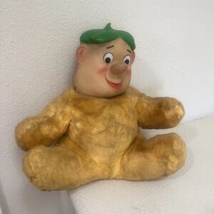 VINTAGE RUBBER FACE PLUSH DOLL YELLOW BARNEY RUBBLE RARE 1960 HANNA BARBARA TOY